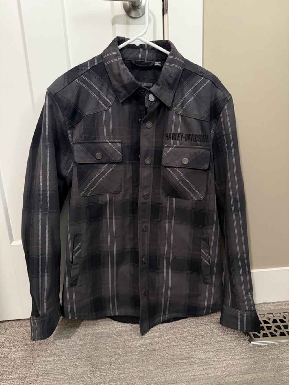 Harley-Davidson Grey Plaid riding shirt/ Jacket- heavy duty material- medium